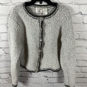 By Design Modern Graffiti Cardigan Sweater Wool Blend Cropped Gray S Juniors